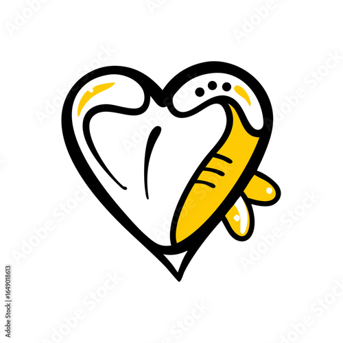 Heart-shaped illustration with elements of dentistry, hand-drawn in the style of a doodle