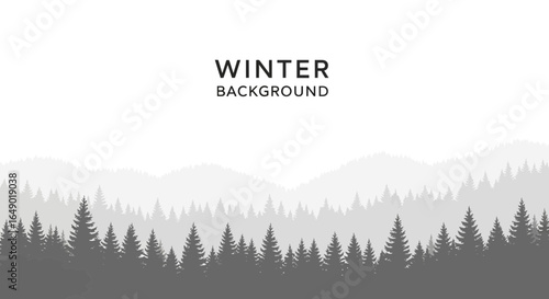 Monochromatic Evergreen Forest Panorama During Winter Season Landscape Concept