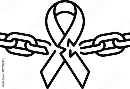 Awareness Ribbon Breaking Free from Chains: Symbol of Hope and Liberation.