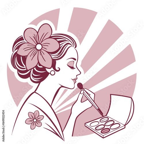 Beauty Vector: Woman with Makeup Brushes

