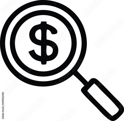 Magnifying glass focused on a dollar sign symbolizing financial investigation money search and economic analysis