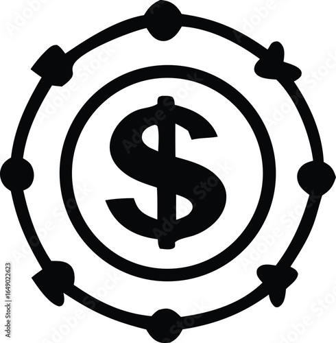 Circular diagram illustrating financial security and global economic stability with a central dollar symbol and surrounding arrows