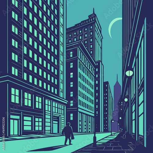 Cityscape Illustration: Fictional Architecture, Generative AI Art.


