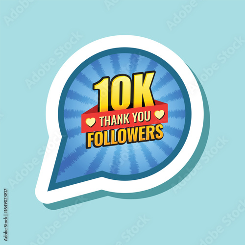 Thank you 10000 followers sticker icon in flat style. Subscription amount vector illustration on isolated background. 10k follower sign business concept.