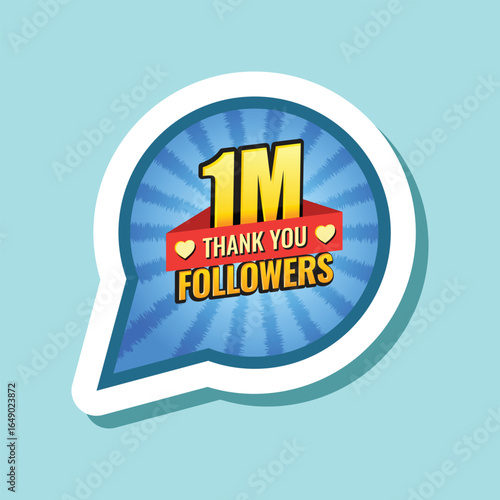 Thank you 1 million followers sticker icon in flat style. Subscription amount vector illustration on isolated background. 1m follower sign business concept.
