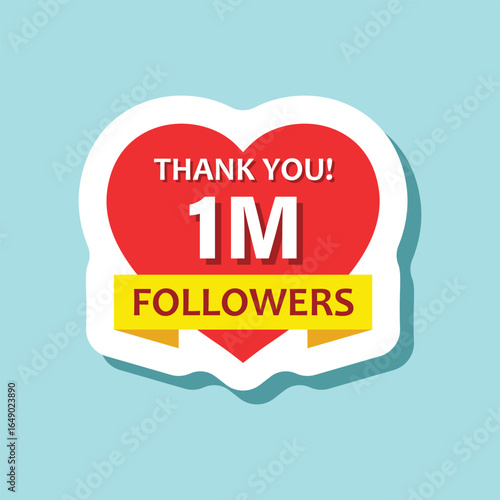 Thank you 1 million followers sticker icon in flat style. Subscription amount vector illustration on isolated background. 1m follower sign business concept.