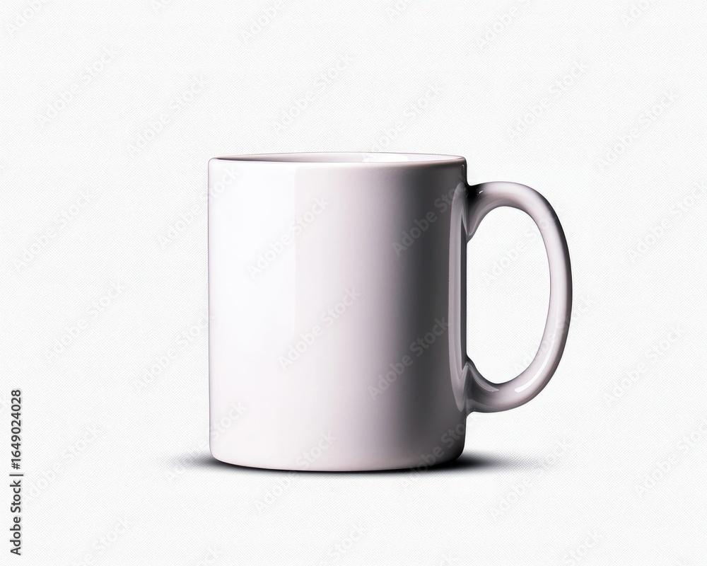 Fototapeta premium Plain white mug, slightly off-white, simple design, smooth surface, studio shot