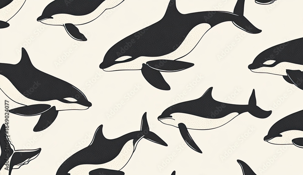 Obraz premium A pattern of simple orcas swimming in the ocean