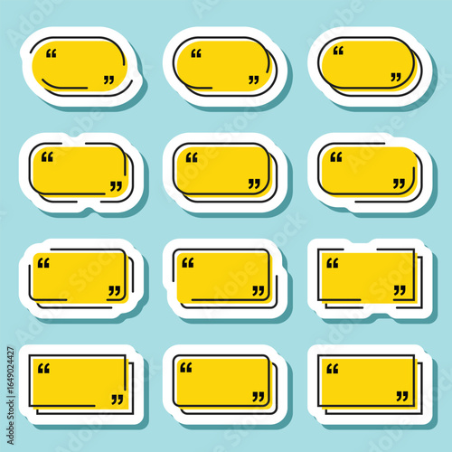 Quote frame sticker icon set collection in flat style. Speech bubble vector illustration on isolated background. Comment sign business concept.