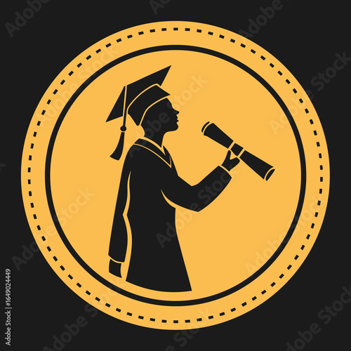 Possible titles for Adobe Stock: "Graduate Icon," "Graduation Silhouette," or "Diploma Circle Icon."


