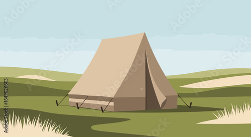 Peaceful Camping Scene Amidst Rolling Hills Under a Clear Blue Sky