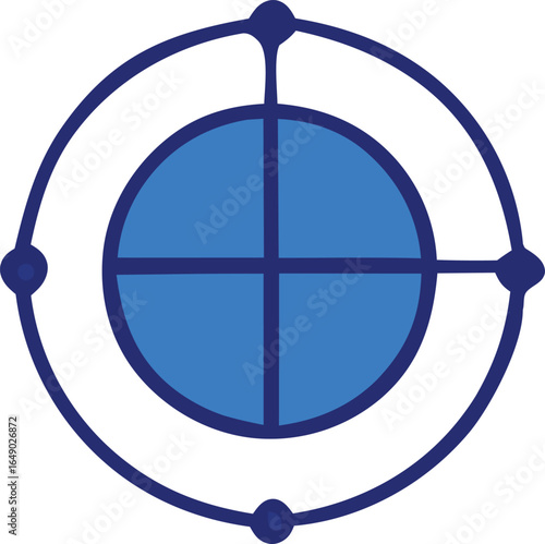 Abstract blue circular target with crosshairs and four outer points symbolizing precision and focus