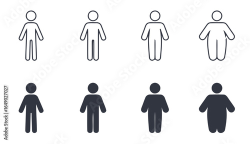 Diverse human body shapes and sizes silhouette icons isolated on white background