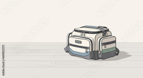 Organizer Fishing Tackle Bag On The Light Wooden Surface On Bright Background