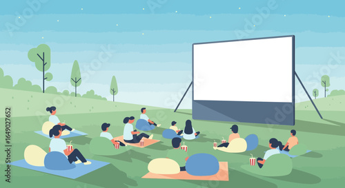 Outdoor Movie Night: A Community Event Under the Stars Illustration