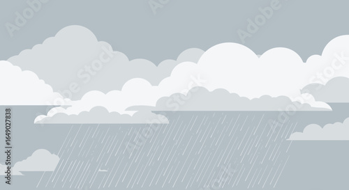 Overcast Weather Illustration With Falling Rain And Greyish Clouds Sky