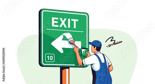 Painting Exit Sign Illustrative Image Symbolizes New Directions And Unexpected Turns