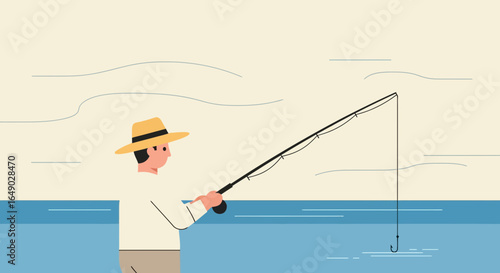 Peaceful Fishing Under Cloudy Skies A Man Enjoys Outdoor Recreation Activity