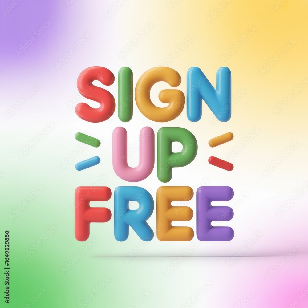 Obraz premium Playful 3D Sign Up Free Text with Colorful Shapes