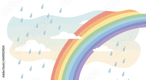 Pastel Rainbow After the Rain with Clouds Vector Illustration