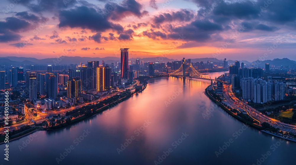 Obraz premium sunset over the river
