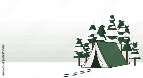 Peaceful Winter Camping Adventure In The Snowy Forest Wilderness Backdrop