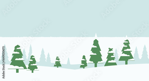 Peaceful Winter Landscape With Evergreen Trees And Falling Snow Vector