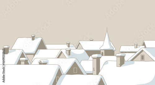 Peaceful Winter Town Covered With Fresh Snow Graphic Resource In Neutral Colors