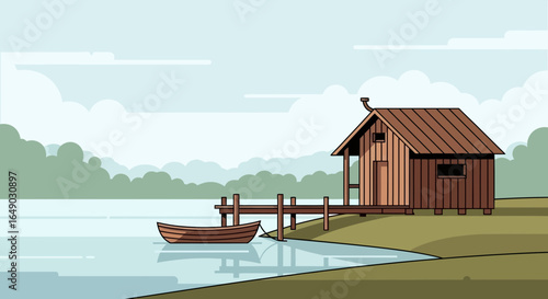 Peaceful Cabin By The Lake Illustration For Serene Escapes And Lakeside Retreats