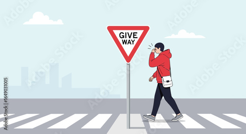 Pedestrian Crosswalk With Give Way Sign, Illustrating Urban Travel Behavior