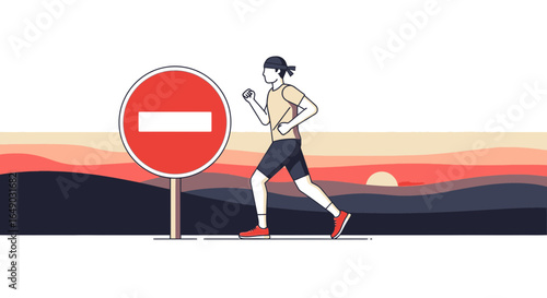 Persistence Over Resistance Overcoming Obstacles During Jogging at Sunrise Scenery