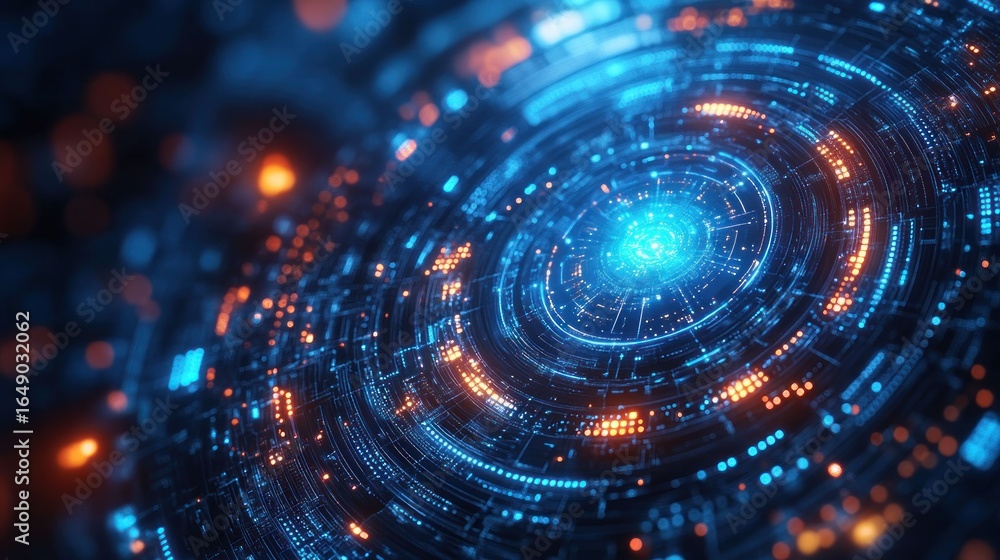 Obraz premium Abstract Futuristic Technology: Digital Data Flow in a Circular Pattern