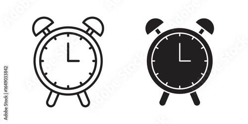 Alarm clock icon stroke and fill on white background. 
Alarm clock vector icon. Simple outline style, alarm clock ringing icon