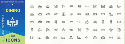 Set of Dining line icon. Pack of menu, restaurant, dinner, book, delivery, chef and more. Modern thin line style icons. Cook modern icon set. Editable stroke vector art.