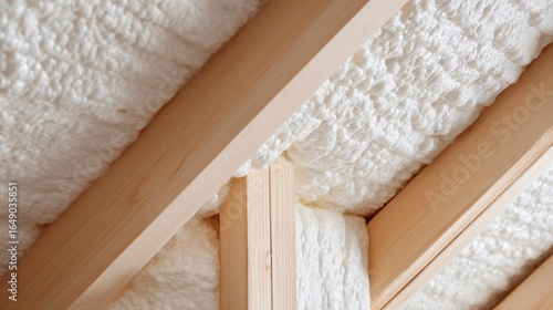 Home improvement project with spray foam insulation applied between attic rafters