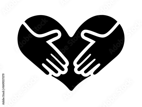 Abstract heart from human hands flat template. Creative care, hug, help vector sign icon type
