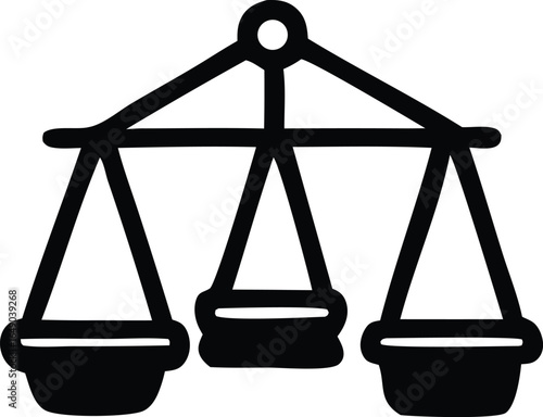 Simple black outline drawing of a traditional balance scale with three pans for weighing and measuring