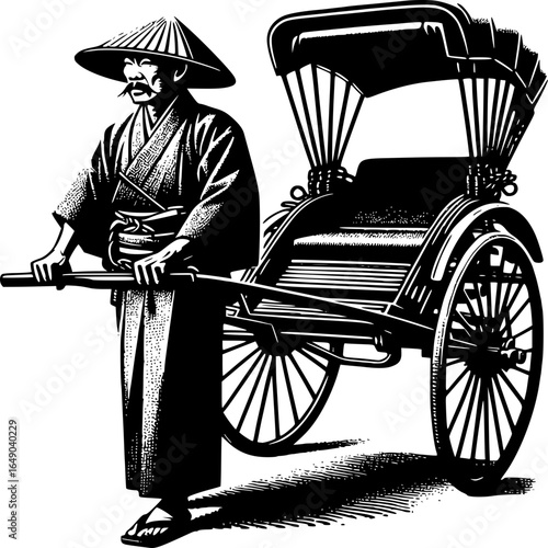 Vintage Rickshaw: A traditionally dressed rickshaw driver stands beside his vehicle, offering a glimpse into the history and charm of a bygone era.