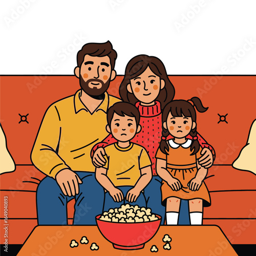 Family movie night at home, sharing moments of togetherness and a bowl of popcorn, creating lasting memories in the cozy living room setting.