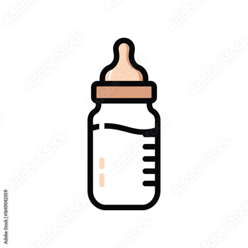 Simple baby bottle icon with milk. Vector illustration for feeding a newborn infant, isolated on a white background for childcare concepts.