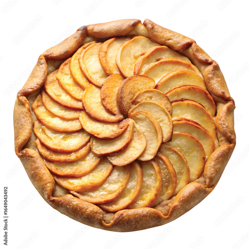 Fototapeta premium Rustic Apple Galette: A rustic apple galette with golden crust and sliced apple filling, crisp PNG
