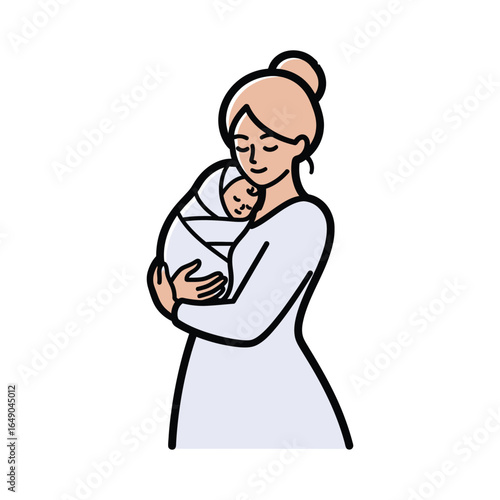 Mother holding baby illustration a tender moment of maternal love, nurturing, and family bonding captured in a simple, clean vector art style.