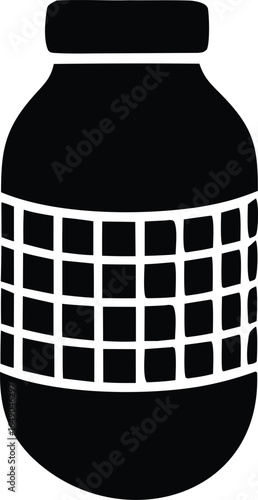 A simple black and white graphic illustration of a traditional fermentation vessel with a distinctive grid pattern around its middle section