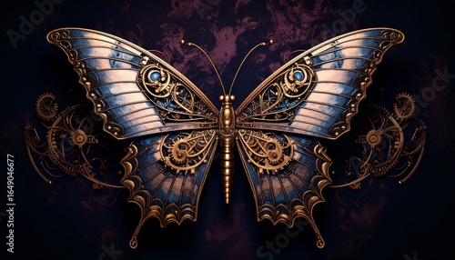Steampunk butterfly decorated with vintage gear ornaments.