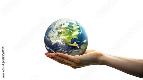 Hand Holding Earth Globe Symbolizing Global Responsibility on transparent background