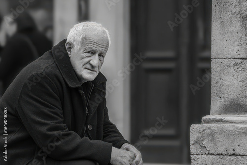 elderly man sits in quiet pain his eyes moist with unspoken memories and emotions