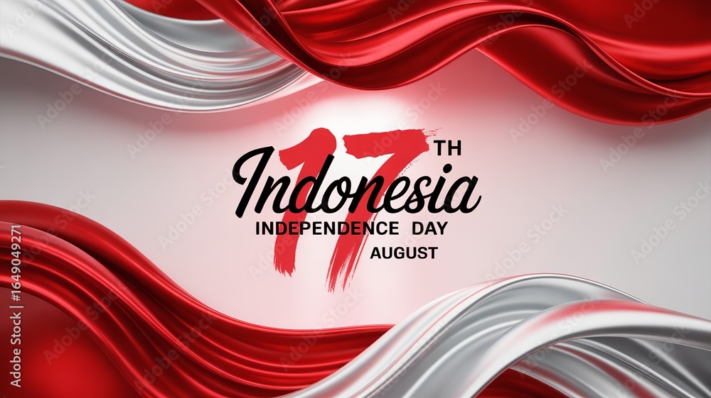 Fototapeta premium Creative red and white waves symbolizing Indonesia’s national pride.
