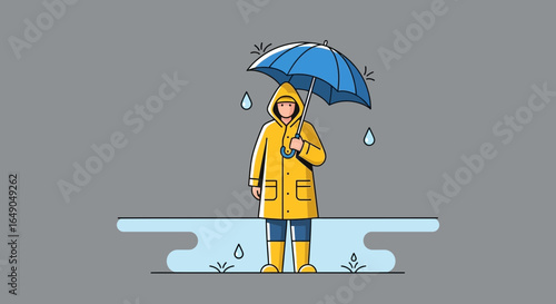 Person In Yellow Raincoat Holding Umbrella On A Rainy Day Scene