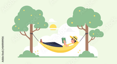 Person Relaxing In A Hammock Under Trees Reading A Book Outdoors