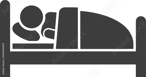 Illustration of a person sleeping in bed under blanket, isolated on white background